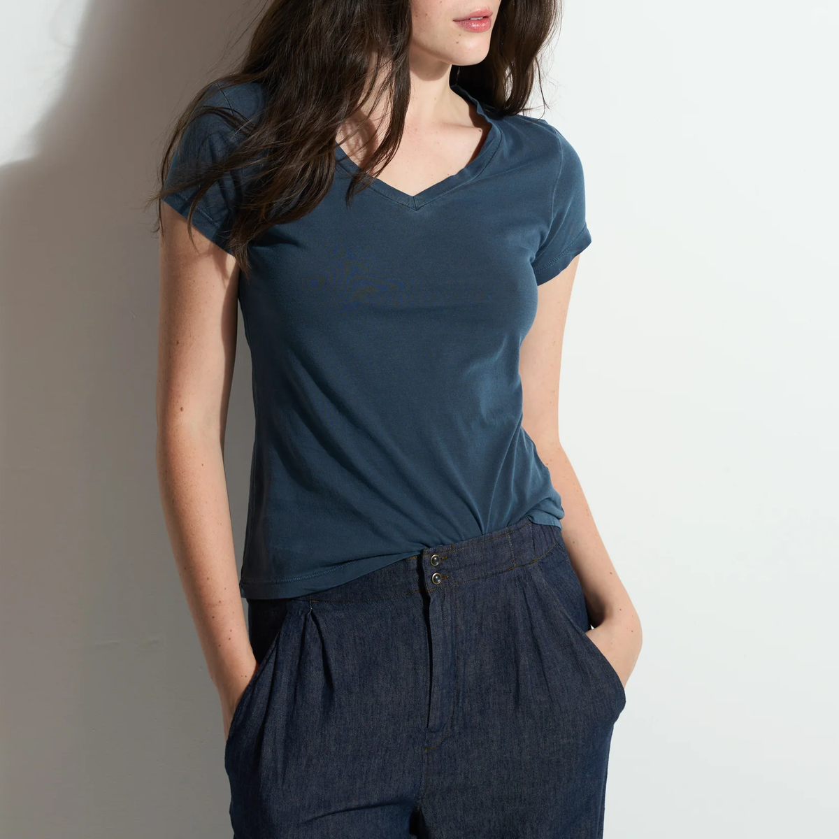 Slim Vintage V Neck Short Sleeve Tee